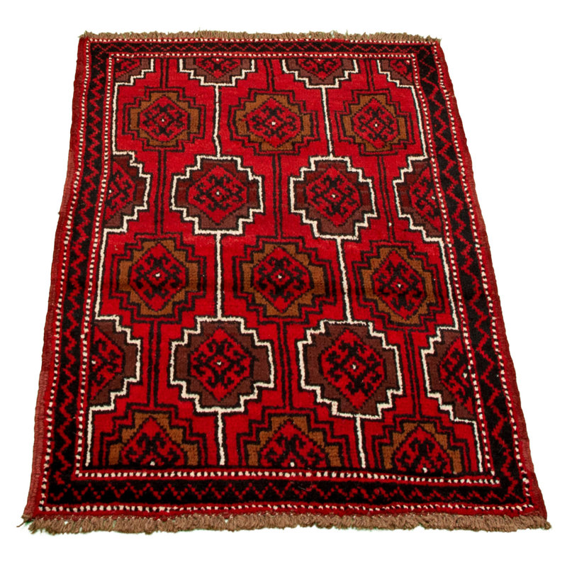 Tapis décoratif en laine de conception unique noué à la main new age esari turkman rouge/brun 3 pi 5 po x 5 pi 2 po