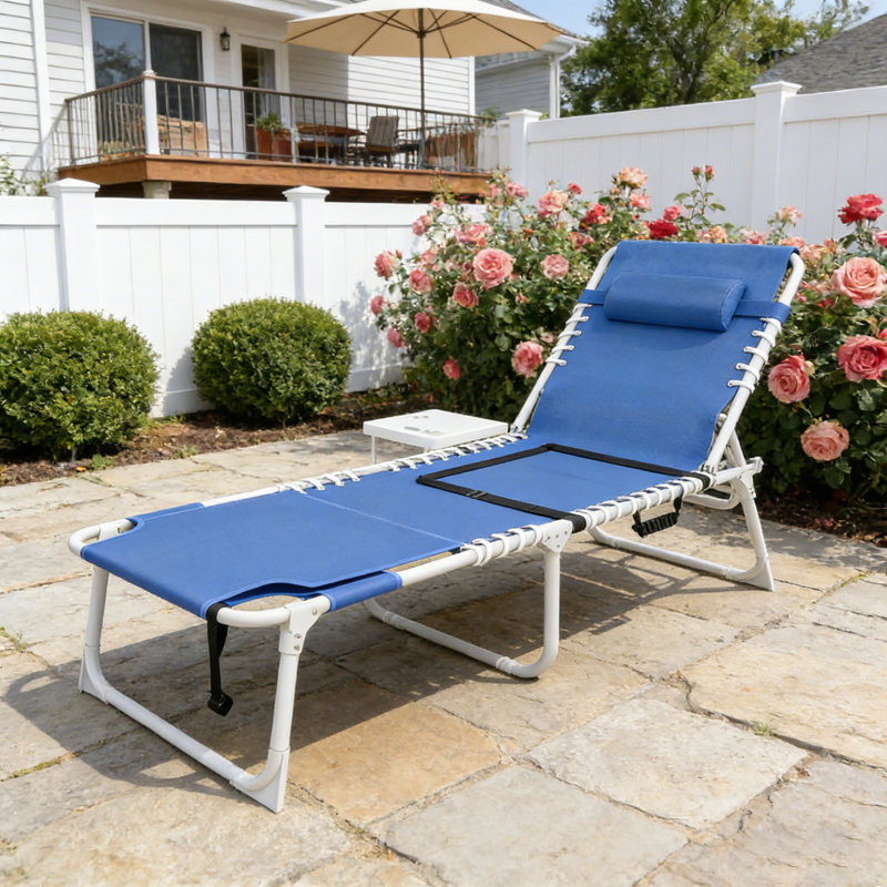 Chaise longue de piscine, fauteuil de bronzage avec trou pour le visage et table d'appoint