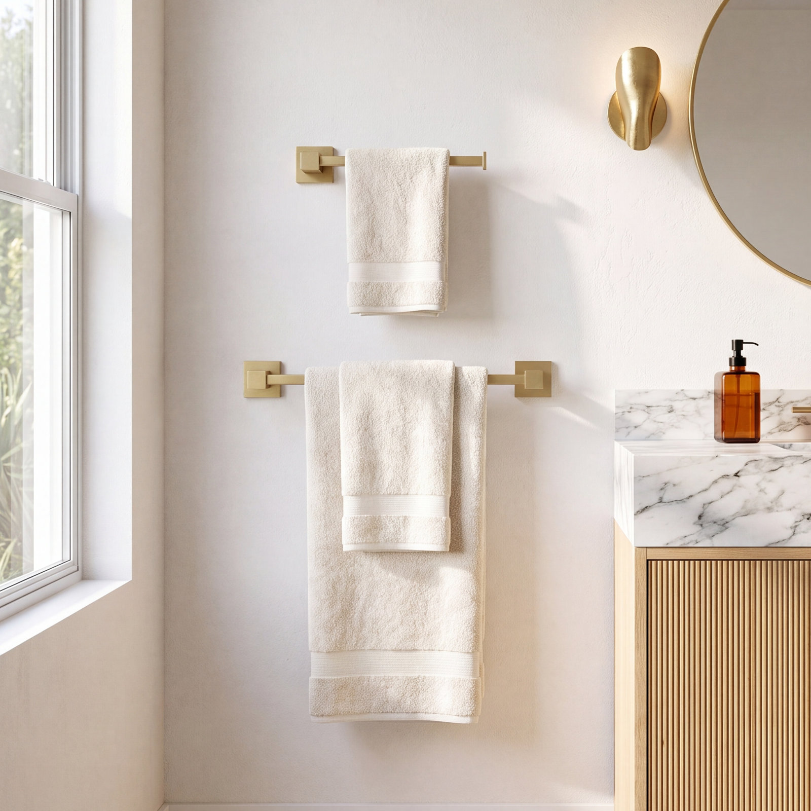 Cube 2-Piece Bathroom Hardware Set, Brushed Gold