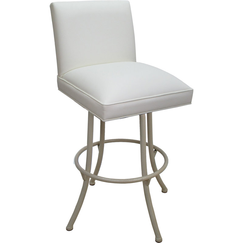 Tabouret pivotant en métal sur base Noam, Siège blanc / cadre beige, Tabouret de comptoir (assise à une hauteur de 26 