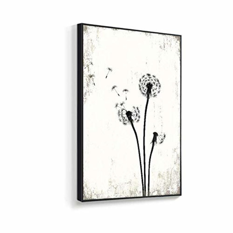 Pissenlit «Simple Whimsy Flying Dandelion, H 24 po x l 16 po, Toile encadrée, Naturel
