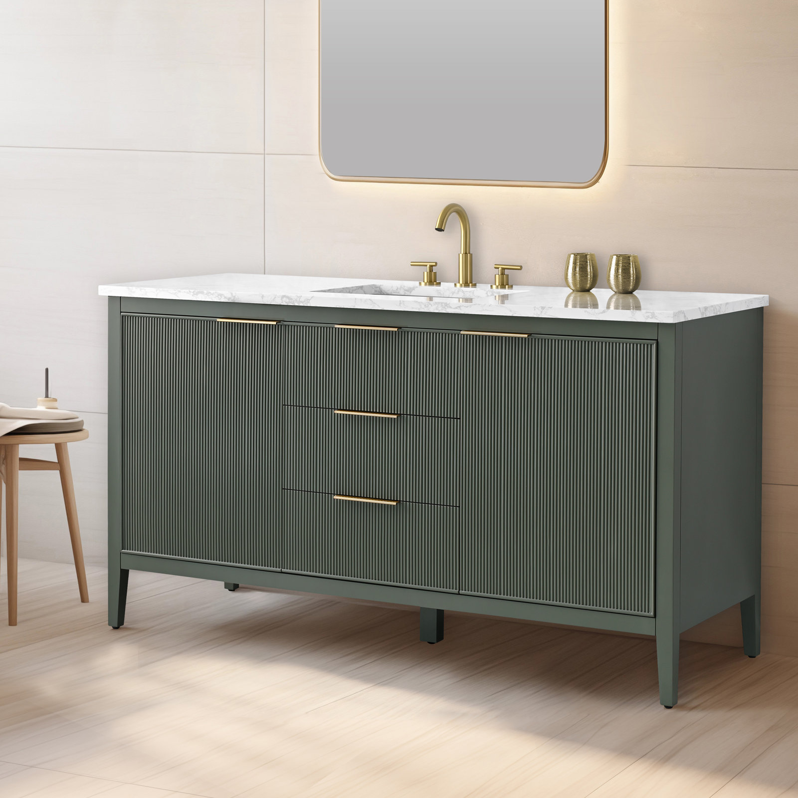 Bilroy 60" Pine Single Bathroom Vanity, Vintage Green/Brushed Bronze