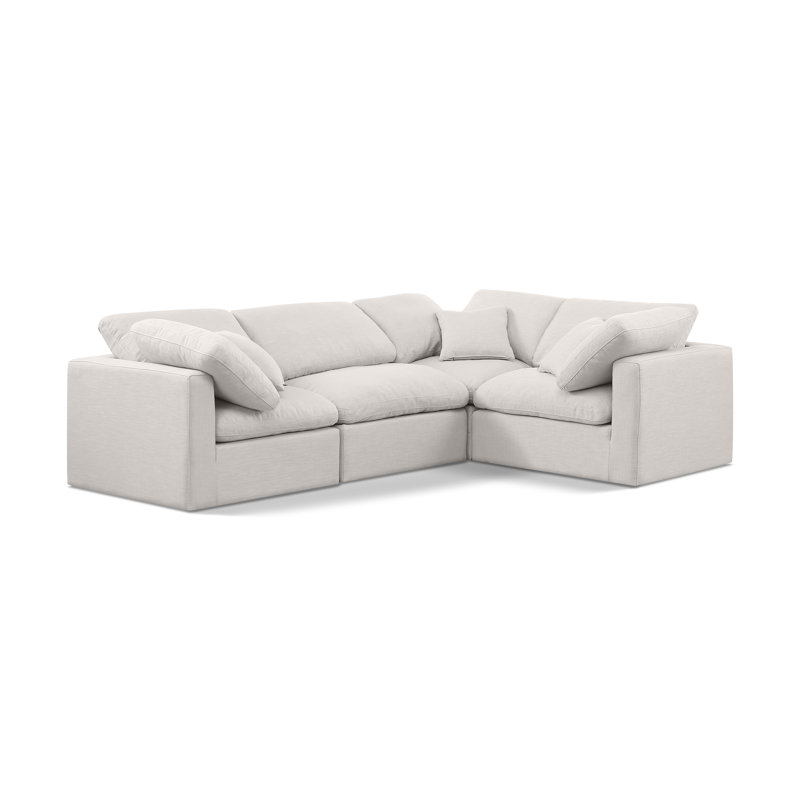 Itala Upholstered L-Shaped Sectional Reversible, Cream Linen Textured Fabric