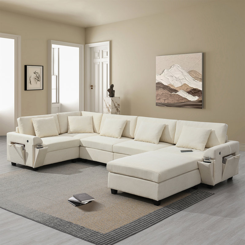 Canapé modulaire en U 128 * 67 ", Blanc cassé