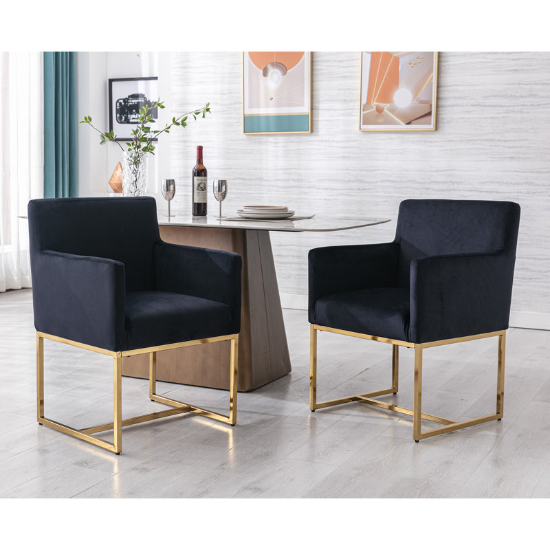 Chaise avec accoudoirs Thirlby, Or, Velours noir