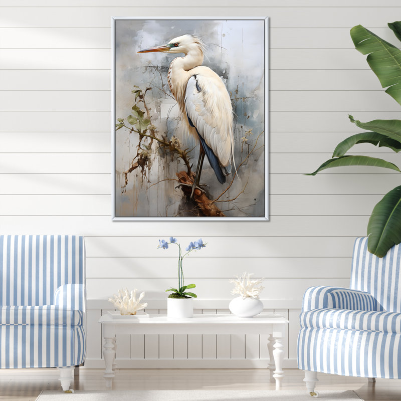 Décoration murale majestueuse héron bleu - héron, Cadre flottant blanc, H 20 po x l 12 po x P 1 po