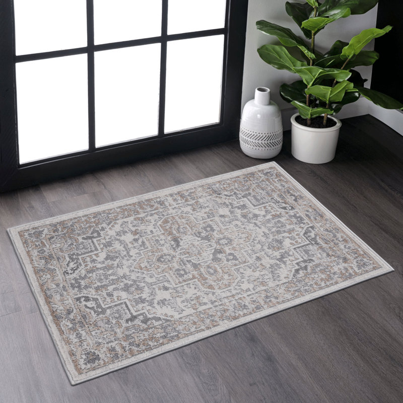 Loom & Luxe Collection 2X3 Ivory/Beige/Oriental Non-Shedding Living Room Bedroom Dining Home Office Stylish And Stain Resistant Area Rug