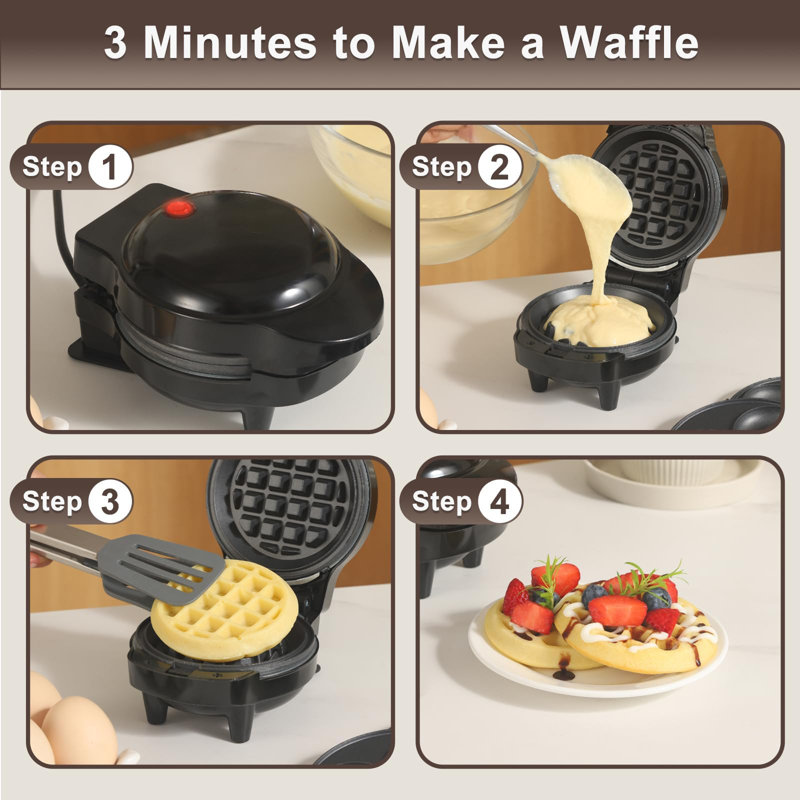 3-in-1 Mini Waffle Maker with 6 Removable Plates