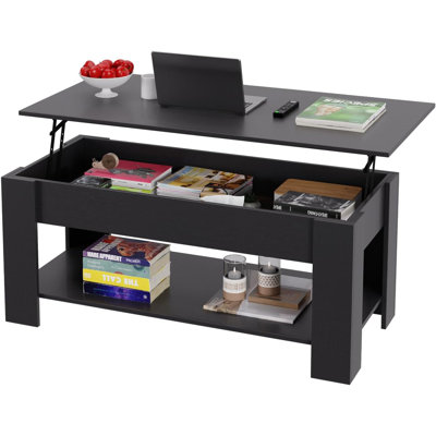 Lift Top Coffee Table With Hidden Storage Compartment And Lower Shelf - Durable Wooden Lift-Top Design With Hydraulic Lifter For Living Room