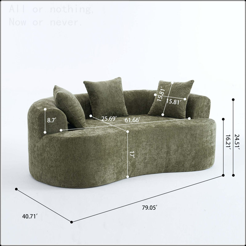 Canapé en forme de croissant sans assemblage requis, Chenille verte