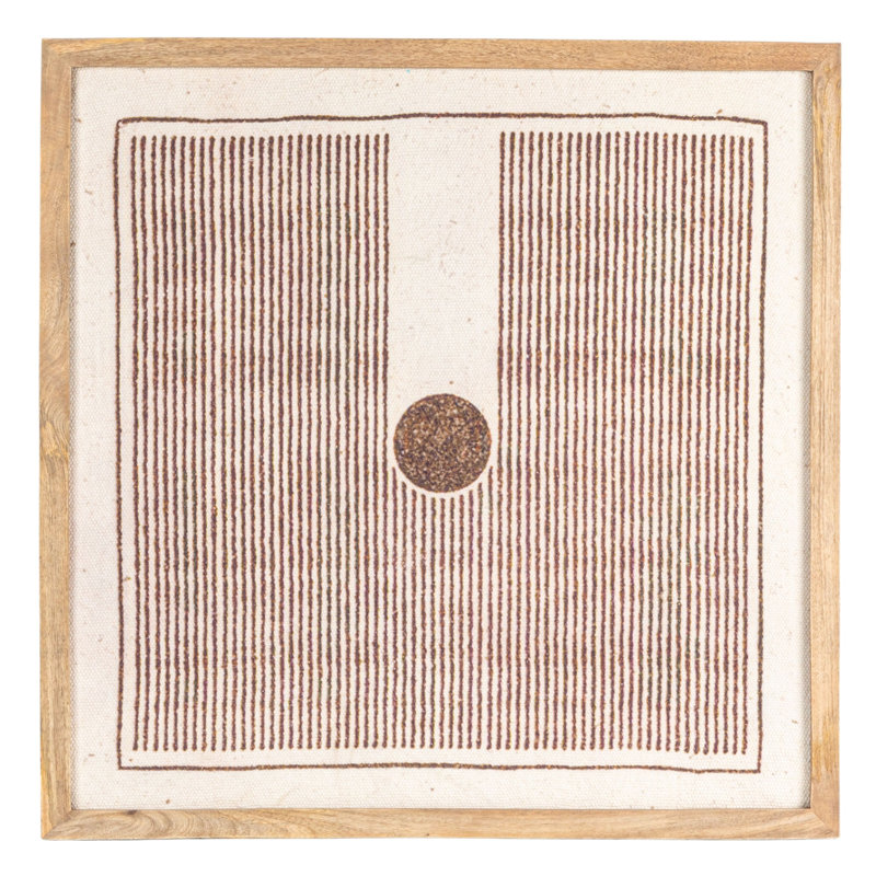Square Brown Wood Framed Abstract Fabric Art