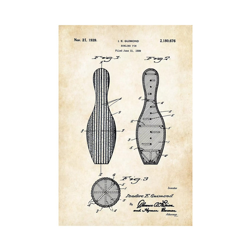 Bowling Pin by Patent77 - Wrapped Canvas Gallery-Wrapped Canvas Giclée, 66.04 cm H x 45.72 cm W