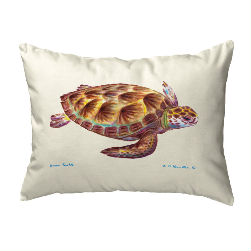Sea Turtle Outdoor Reversible Throw Pillow, White