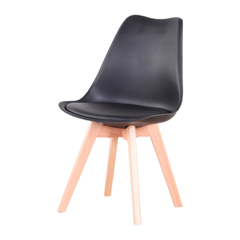 42.5cm Modern style Dining Chair, Padded Plastic Side Chair with Solid Wood Legs, Black, 2