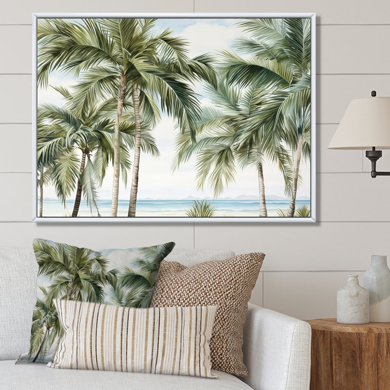 Palmiers sur la plage I - Art mural palmiers et palmiers, H 12 po x l 20 po x P 1 po, Cadre naturel flottant