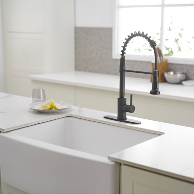 Single-Handle Pull-Down Sprayer High Arc Kitchen Faucet With Deck Plate
