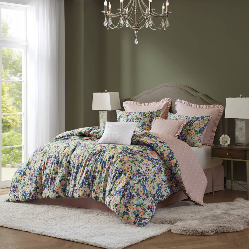 Ophelia Reversible Floral 8-Piece Queen Comforter Set, Queen Comforter + 7 Additional Pieces