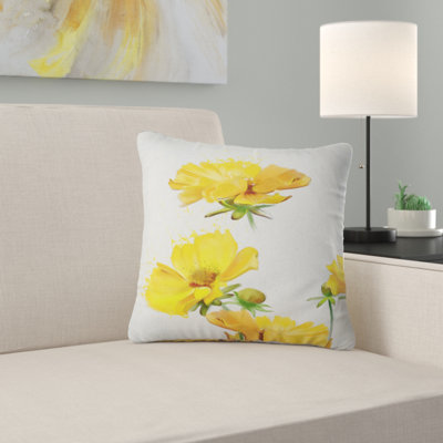 Beautiful Yellow Flowers on White - Floral Printed Pillow