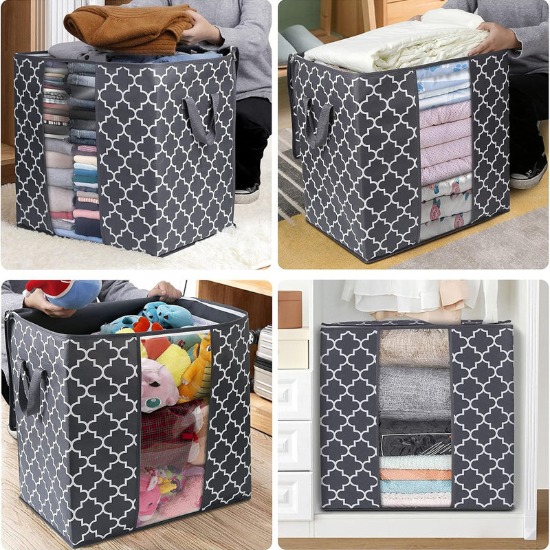 Storage Bags 6 Pack/100L Large Blanket Clothes Organization And Storage Containers For Comforters,Bedding, Foldable Organizer With Reinforced Handle, Clear Window, Sturdy Zippers,Pink