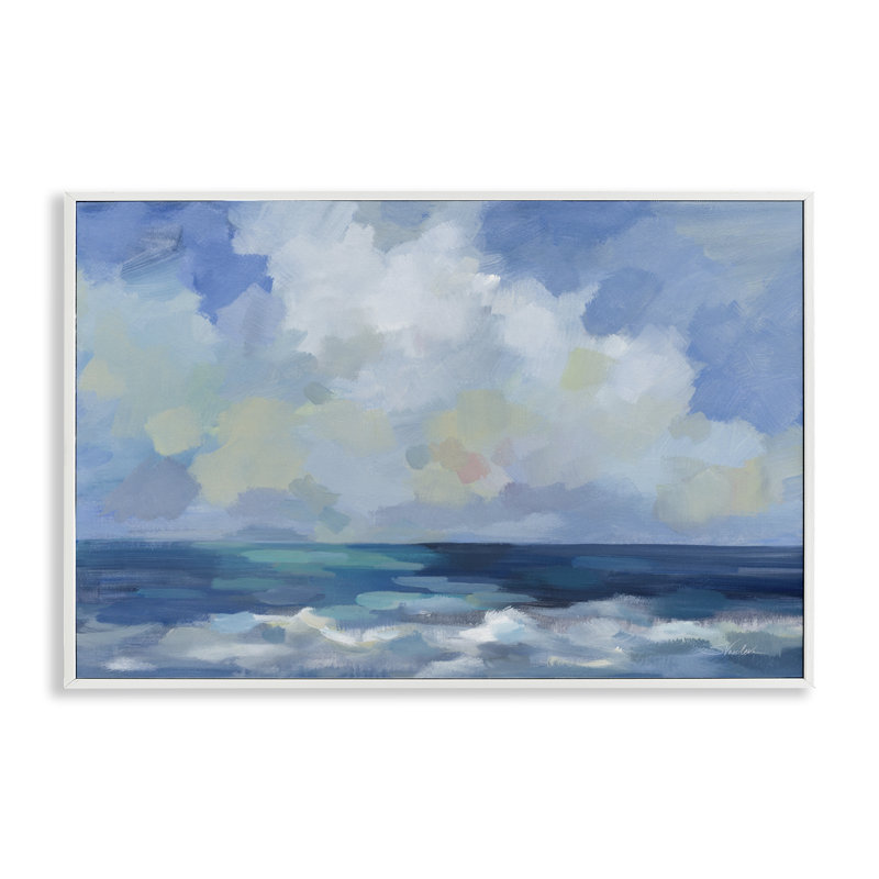 Vagues nautiques et nuages, estampe numérique par Silvia Vassileva, Giclée encadrée blanc bord de mer, H 16 po x l 24 po
