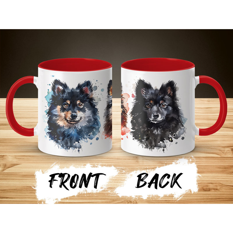 Pomeranian Watercolor Dog Art 11oz Coffee Mug, 3, Red