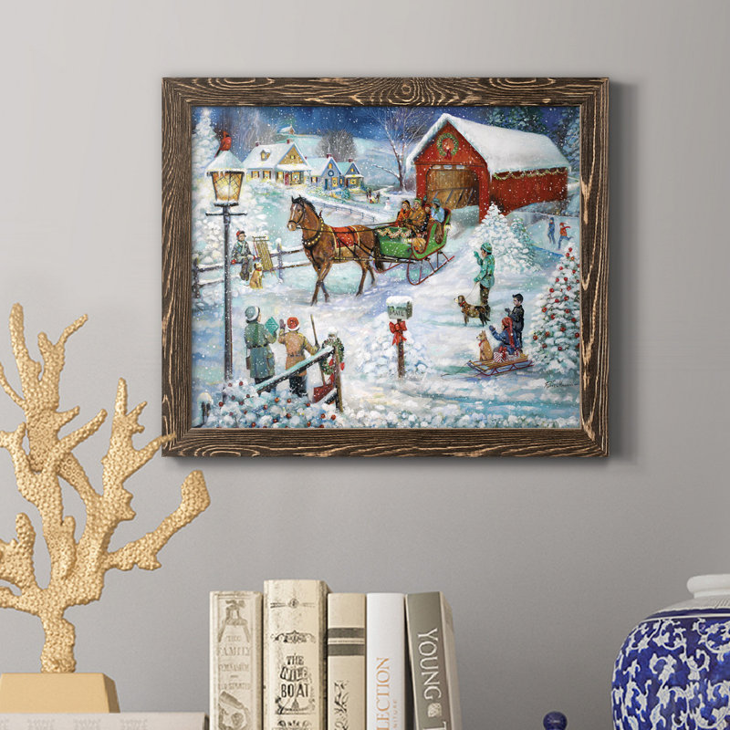 Sleigh Ride - Reproduction d'art sur toile encadrée, H 24 po x l 18 po x P 1,5 po, Noyer