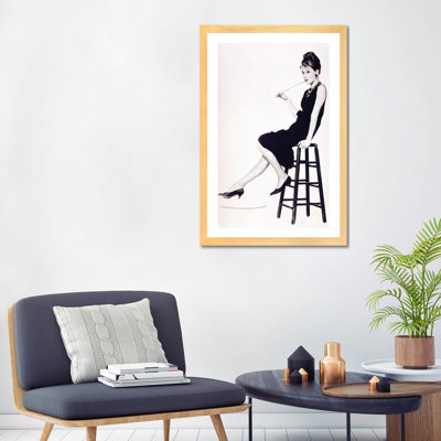 Audrey Hepburn Black And White Stool by Radio Days - Print