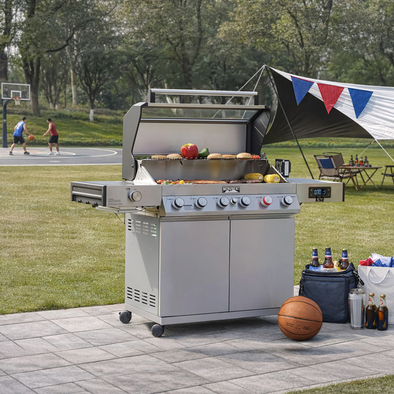 🔥BIG SALEᚼᛒ📱🛒NEW🍗Monument Grills Denali 605Pro 6+1 Burner Smart Propane Gas Grill, 78,000 BTU Stainless Steel Grill with Infrared Sear Burner, Bluetooth App, Rotisserie Kit & Grill Cover