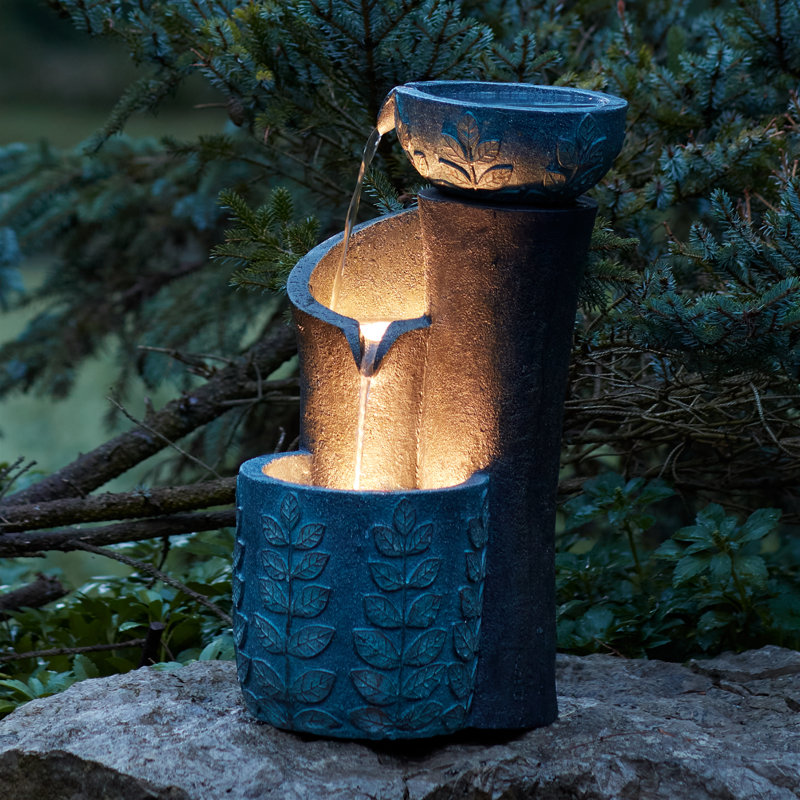 Fontaine cascade de feuilles en forme de bol H 19,5 po