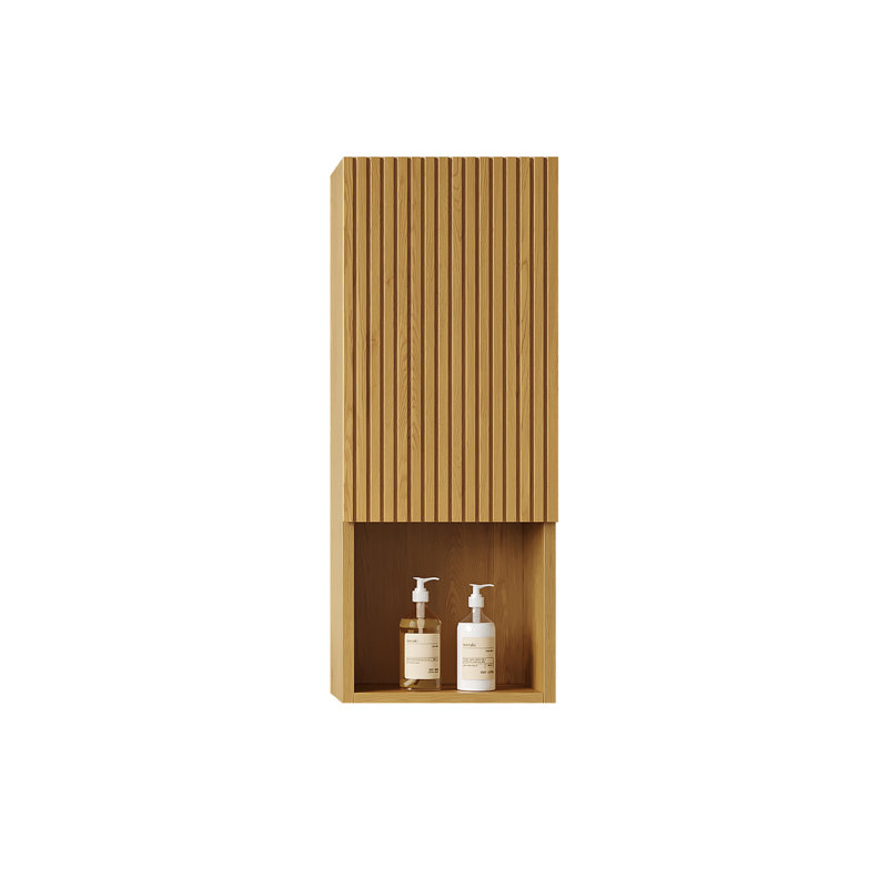 35" Tall Narrow Bathroom Wall Cabinet - With Door And Shelves In Oak , Ideal For Tiny Spaces Mounted With Compact Space Oriented
