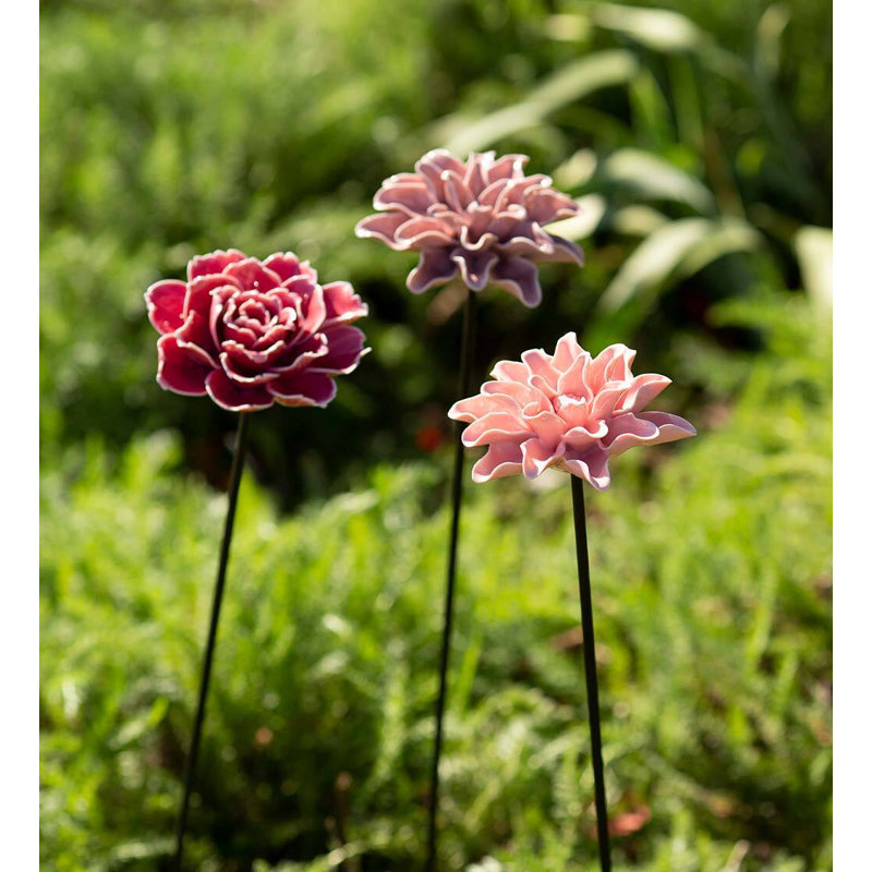 Ceramic Garden Flower Stakes, Set Of 3