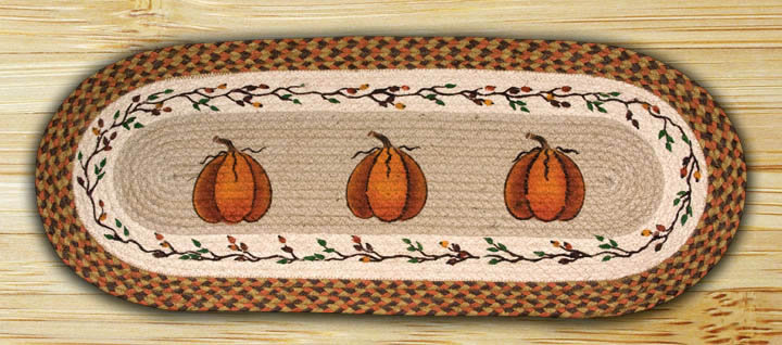 Earth Rugs 13"x36" Harvest Pumpkin Oval Braided Table Runner in Natural Jute for Dining Tables
