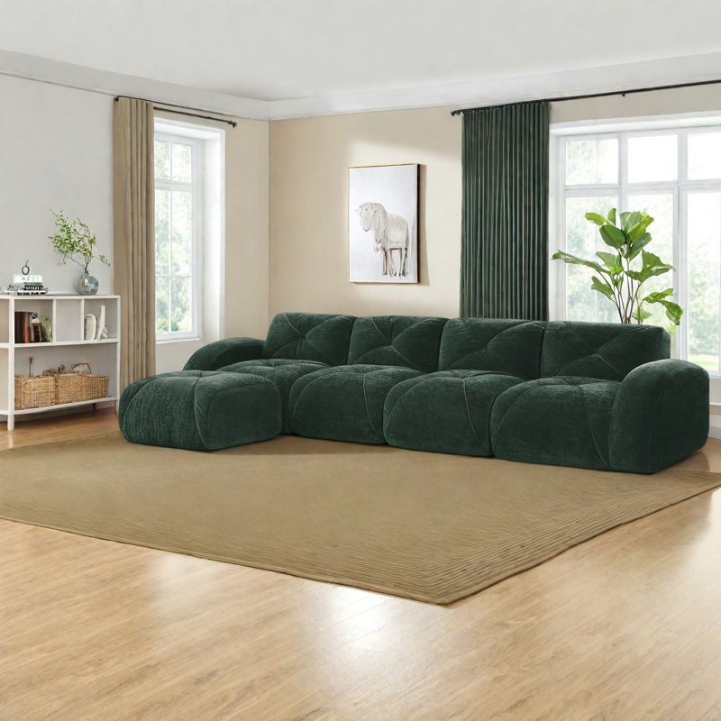 Canapés ergonomiques en velours vert, conception modulaire sans assemblage pour le salon