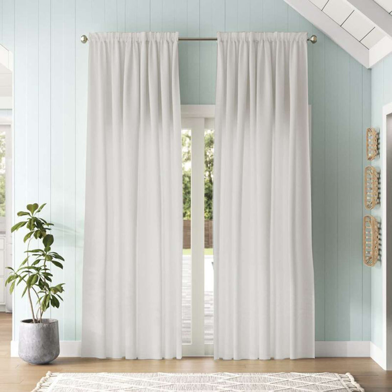 Paire de rideaux semi-transparents en polyester avec passe-tringle Joe , L 52 po x L 96 po, Chêne pâle