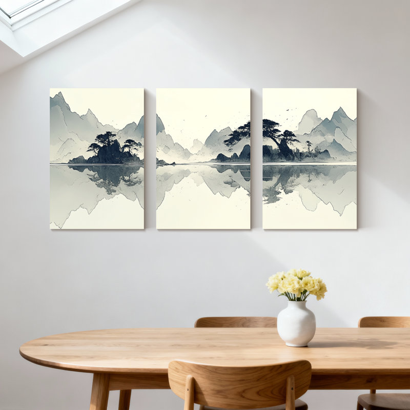 Paysage et nature montagne lac réflexion arbres ciel eau paysage ensemble de 3 impressions d'art sur toile, H 18 po x l 36 po