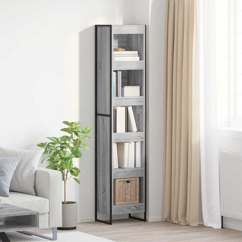 Steel Book Cabinet Bookcase, (5 Shelves) 189.5cm. H x 40cm. W x 30cm. D, Grey Sonoma