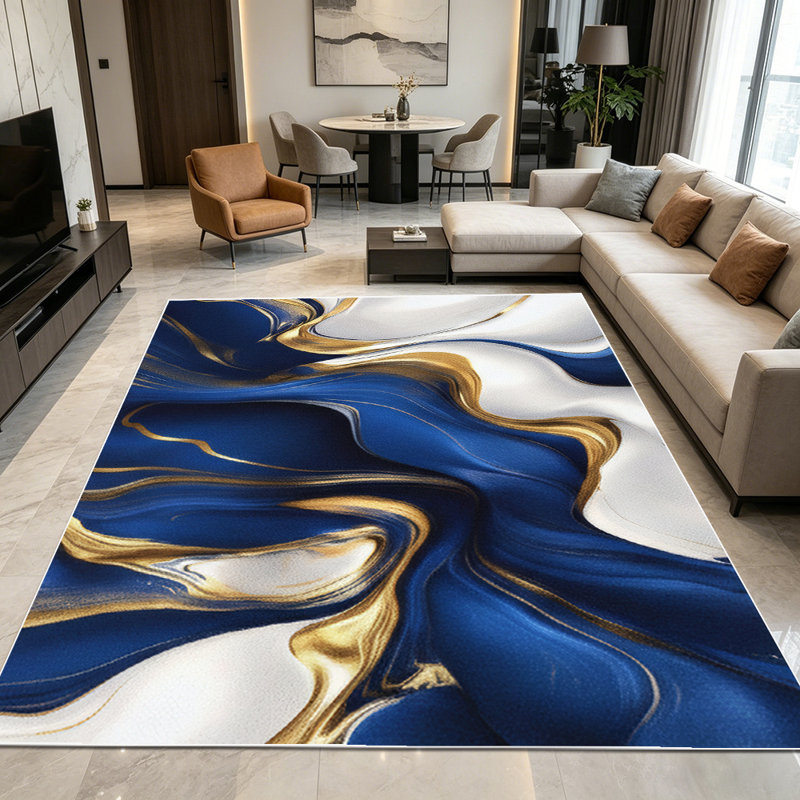 1PC Navy Blue Gold Fluid Marble Abstract area rugs for Living Room, Soft, All seasons, Easy-maintain, Washable Indoor mat, Farmhouse suitable for Dining Room, Bedroom, Entryway, Kitchen, Home Office, Balcony Home Decor, Outdoor Decor.