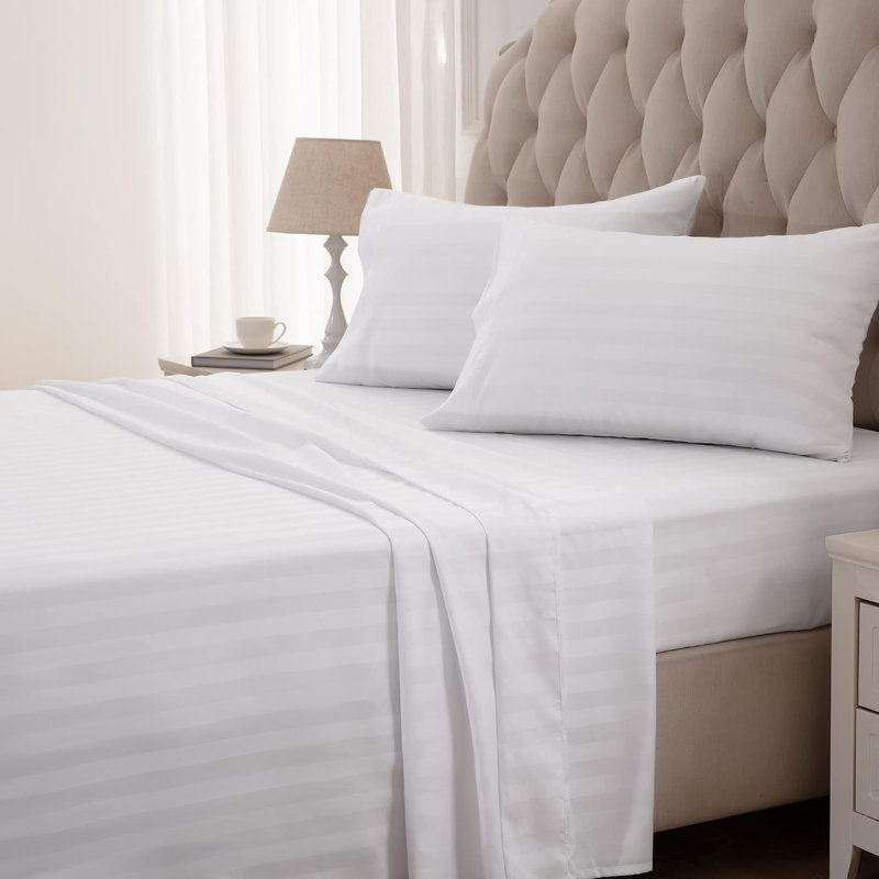 Ensemble de draps en satin de microfibre rayé à température régulée N / A, Ensemble de draps pour lit simple + drap-housse et