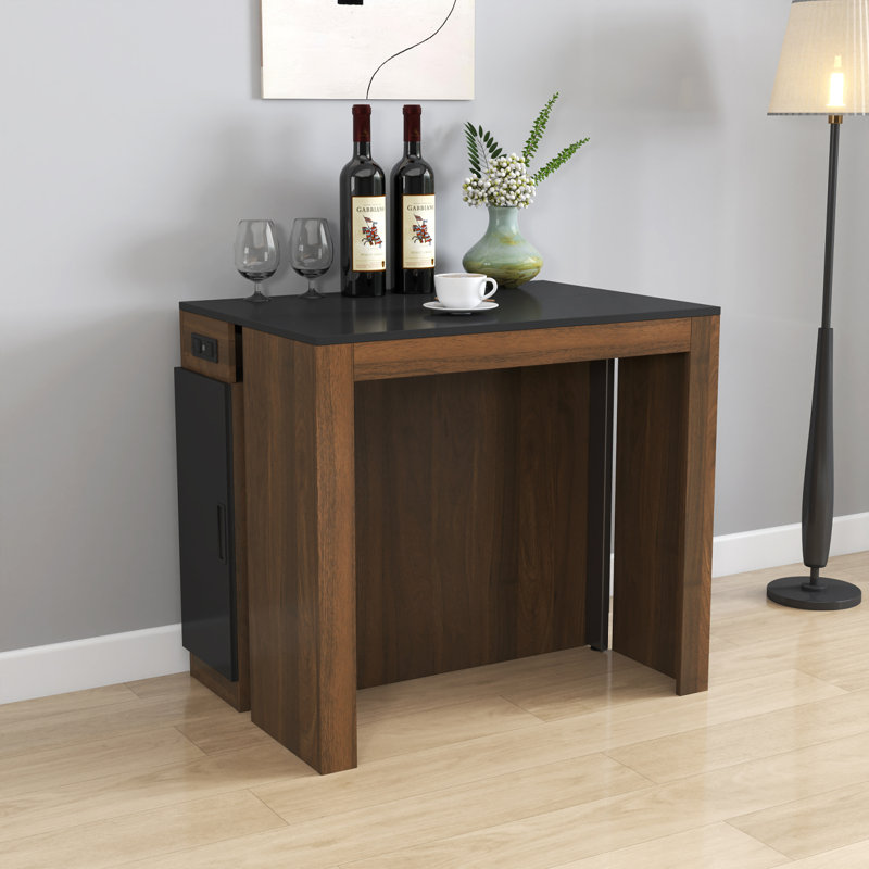 Table de salle à manger extensible moderne avec prise et rangement, Noir / brun