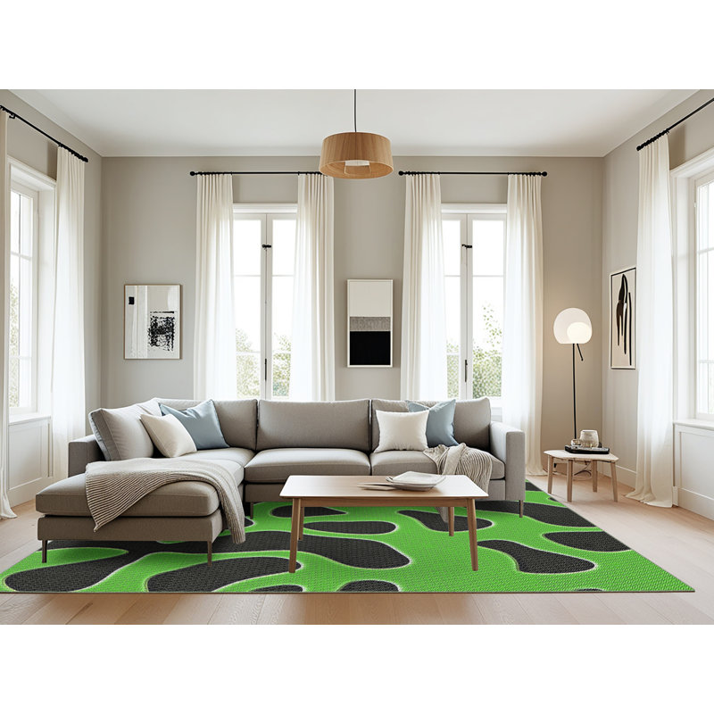 Vert abstrait Tapis décoratif, Rectangle 8 pi x 10 pi