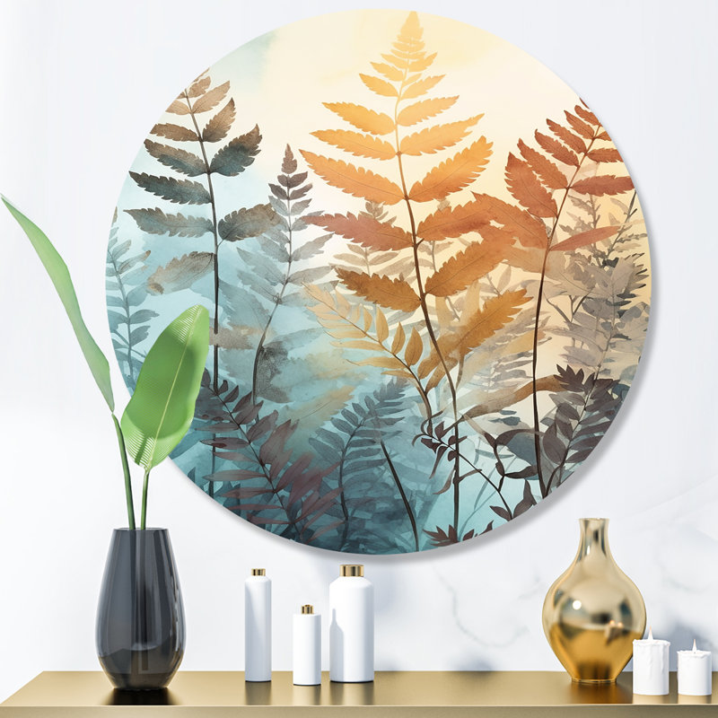 Fantaisie de fougère orange sur métal, H 36 po x l 36 po x P 1 po