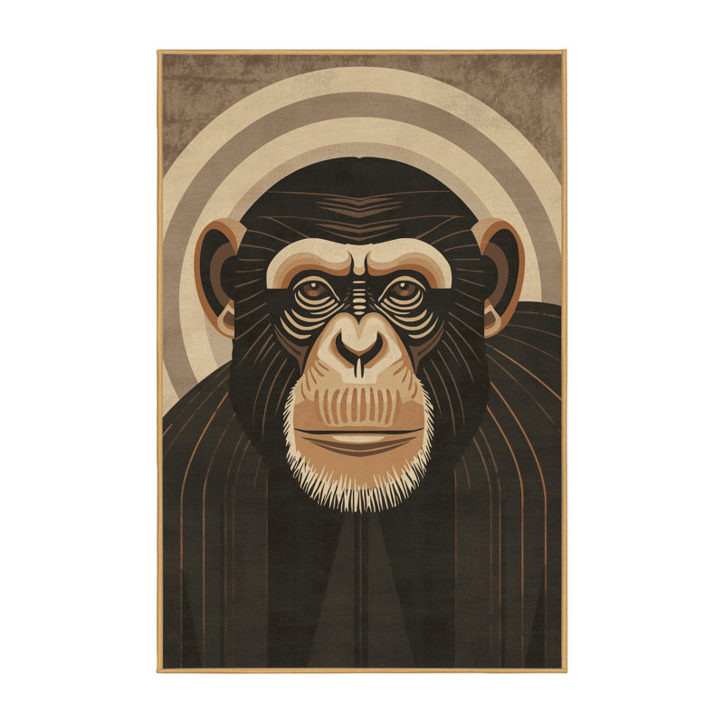 Soft Plush Aidyn Chimpanzee Primate Art Deco Arc Area Rug in Brown – LightBrown Binding, 2x5