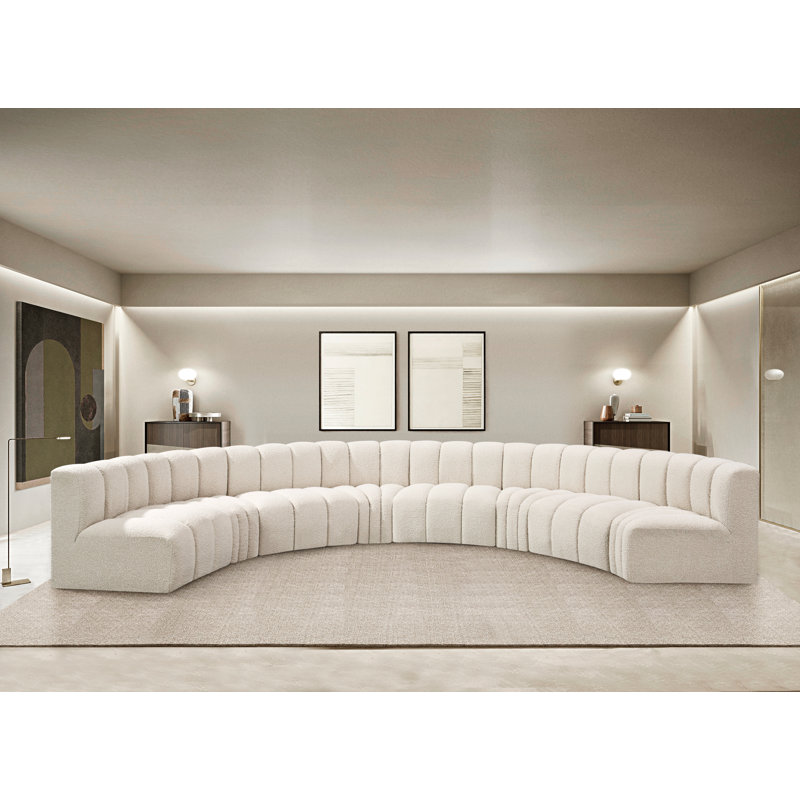 Hormachea Upholstered Curved Sectional Reversible, Cream Boucle Fabric