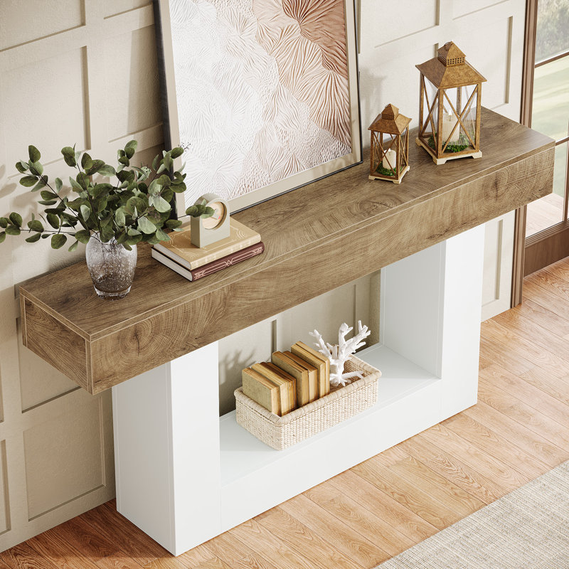 63" Console Table for Entryway, Narrow Sofa Table Behind Couch for Living Room, Hallway, Brown/White