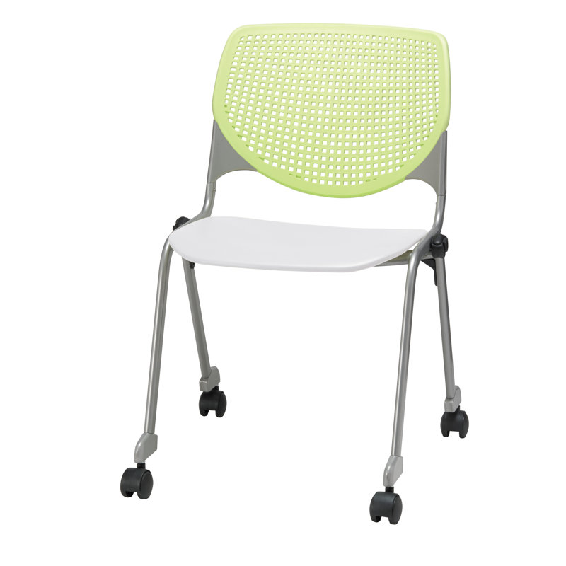Chaise empilable en poly sans accoudoirs Kool, Avec des roulettes, Blanc / vert lime