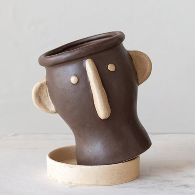 Stoneware Face Planter with Saucer
