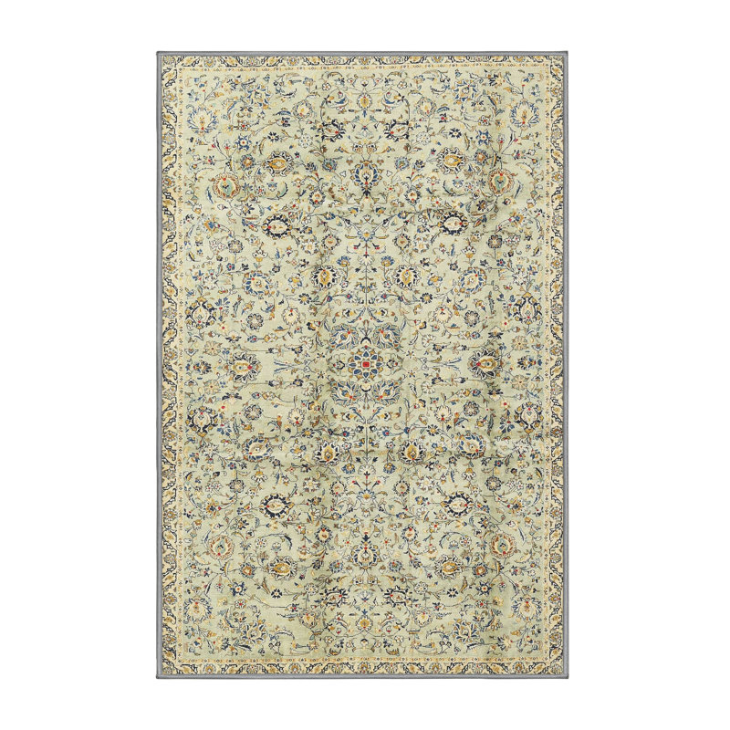 Tapis ivoire à motif floral, Rectangle 5 pi x 7 pi