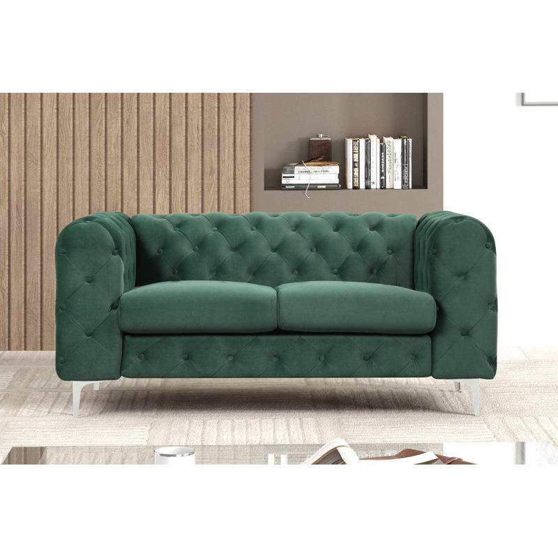 Godeus 63'' Velvet Loveseat, Dark Green Velvet