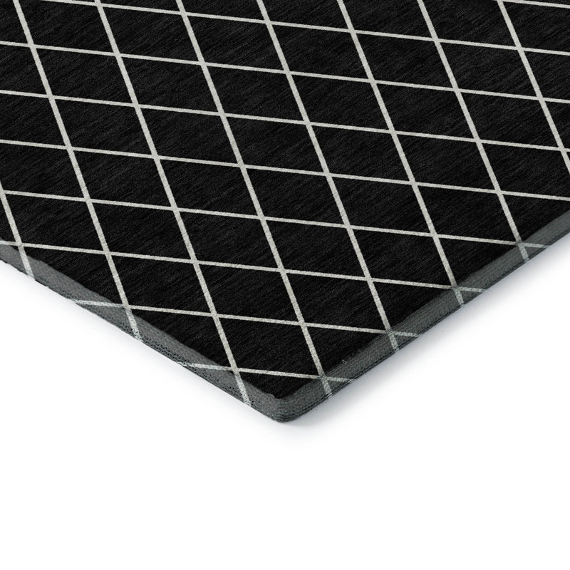 Premium Machine Washable Prisco Black Rug, Runner 2'3" x 7'6"