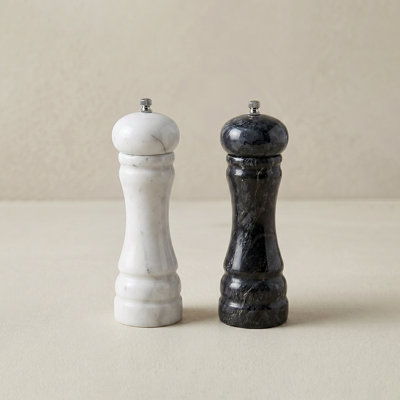 Marble Salt & Pepper Grinder Set, Black & White Manual Mills (Set of 2)